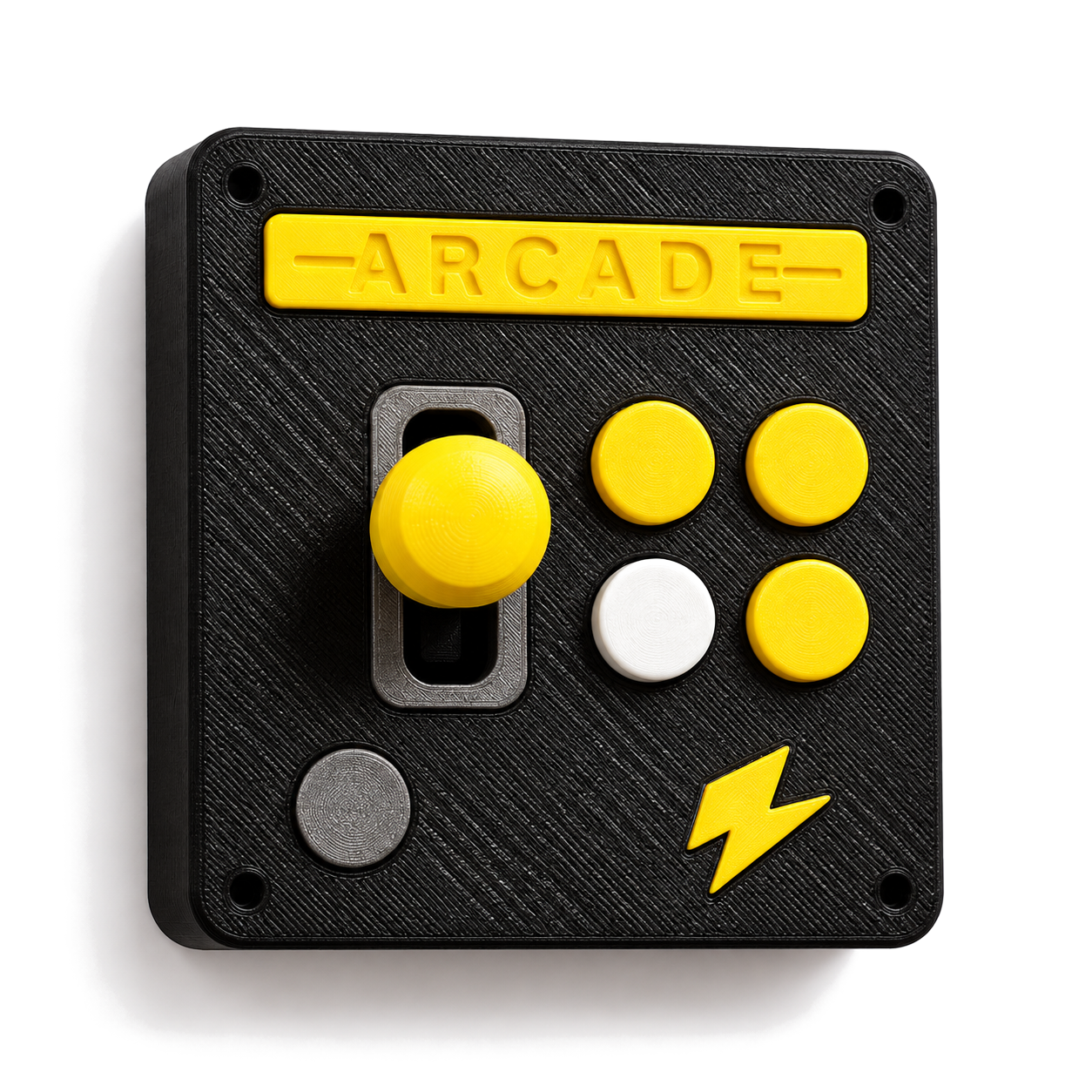 Panel ścienny ARCADE, czarny z żółtym joystickiem i przyciskami
